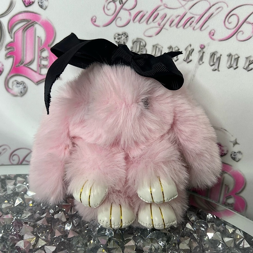 Pink Plush Bunny Keychain furry bag charm rabbit 🐇 bunny 🐰 soft light baby pink
